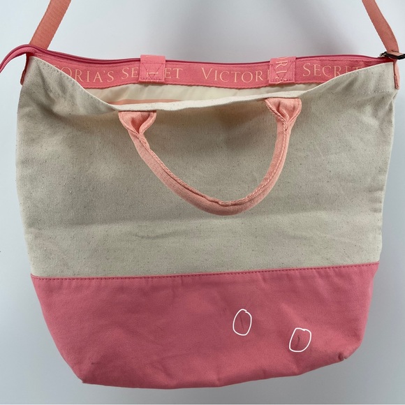 Victoria’s Secret Cream/Pink Insulated 2-in-1 Weekender Cooler Tote Bag - Picture 6 of 8